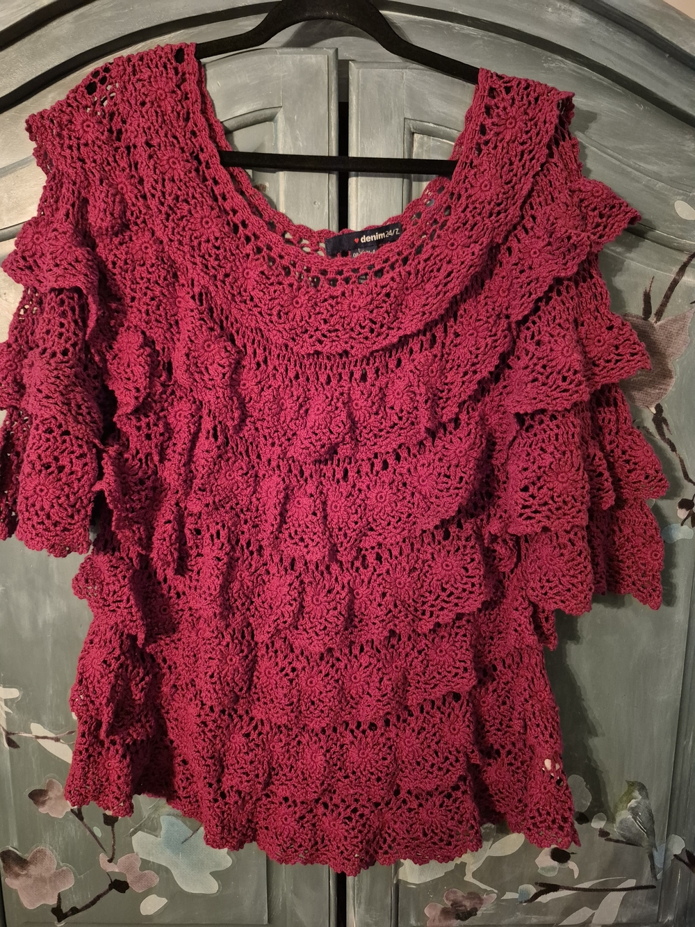 Denim 24/7 Raspberry Crochet Ruffle Tunic - Picture 10 of 12